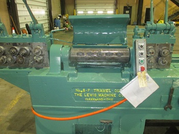 3/8" Lewis #8-F, wire straightening & cutoff machine, 6' cutoff length, 95-195 FPM, reconditioned