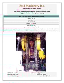 440 Ton, Bliss #310, mechanical press, 18" Shut Height, 16" slide adjust., 35" x 34" die area