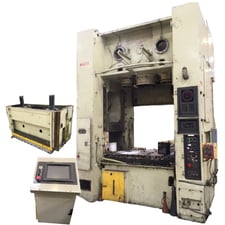 330 Ton, Komatsu #E2M-300, straight side double crank press, 7.9" stroke, 21.7" Shut Height, 30-80 SPM, air