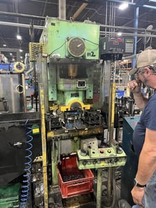 39 Ton, Aida #NC1-35(1), single crank gap frame press, 1.96" stroke, 7.87"Shut Height, 14.9"x11.8"ram