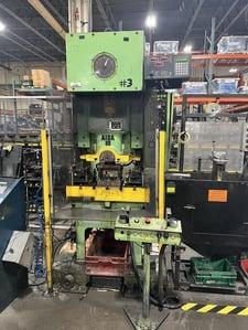 50 Ton, Aida #NC1-45, single crank gap frame press, 1.96" stroke, 8.66"shut height, 16.14"x13.38"ram