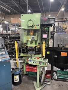 38 Ton, Aida #NC1-350, single crank gap frame press, 1.96" stroke, 8.26"shut height, 14.96"x11.81"ram