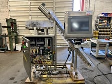 10.5" wide x 5' long, Inclined Cleated Belt Conveyor, Stainless Steel, 2" H cleats, inclined section feeds to