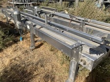 12" wide x 33' long, Stainless Steel Belt Conveyor, (2) 16.5' L sections w/drives, 1 HP, 230/460 V