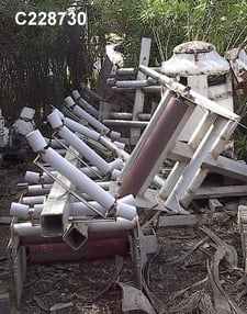 25" wide x 49' long, Stainless Steel Conveyor, (3) sections drive, 14.5" L x 3" diameter Center roll, 3.5" L