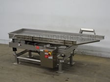 30" wide x 7' long, Smalley #Emc2+, vibratory feeder, mounted on heavy duty Stainless Steel frame