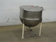 150 gallon Lee #150D, 316 Stainless Steel jacketed kettle, 90 psi, 42" dia. x 34" deep with 15" straight