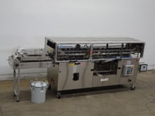 Mateer Burt #704S, automatic, roll thru, glue labeler, 10-600 containers per minute, mounted on 4 leg frame