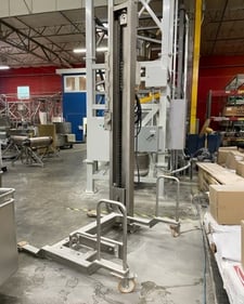 Syspal #Single-Column-Tipper, Column Dumper, 350 kg/770 lbs, (7) 2' width x 2' L x 30" deep tote bins, 106" H