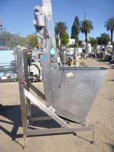 Capacity Feeder, Stainless Steel, 39" x 13" x 34" deep Hopper, set up for 4" diameter Caps for 64-ounce jars