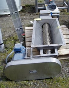 Screw Feeder, 6" diameter x 5' L screw, 4" diameter hollow shaft, 17" x 40" flanged opening, 7" x 7" outlet
