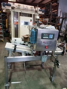 Meheen, Bottle Filler w/Crowner, 4-Head, includes plastic belt conveyor, used for filling 12-ounce bottles