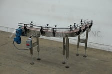 4.5" wide x 8.9' long, BMI / Benda Mfg, Stainless Steel conveyor, 90° turn, powered by 1/2 HP drive