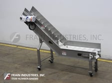 10" wide x 8.9' long, Stainless Steel inclined cleated feed conveyor, Neoprene belt