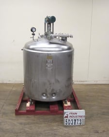 550 gallon Mueller, 304 Stainless Steel jacketed dual agitation, dome top, dish bottom, 2-1/2" sanitary
