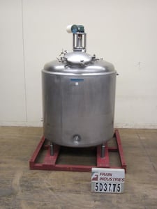 550 gallon Mueller, 304 Stainless Steel jacketed dual agitation, dome top, 2-1/2" sanitary center bottom