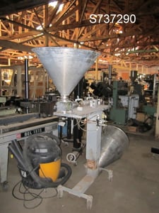 Single Piston Filler, Stainless Steel, 2.5" diameter x 5" L filling piston, 23" x 18" hopper, on wheels