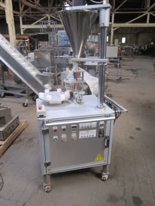 Yu Haw #P-206R, Powder Filling Rotary Filler, 6-Station, 15-30 pieces/min., w/cam table & bottle checking