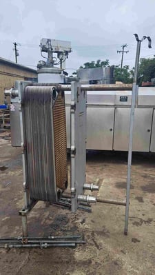 150 sq.ft., Alfa-Laval, P14-HB, plate heat exchanger, (45) 16" W x 45" L Stainless Steel plates, 87 psi, 6