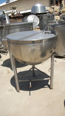 80 gallon Jacketed Kettle, Stainless Steel, 38" diameter x 21" deep Bowl, 2" center bottom discharge, (3)
