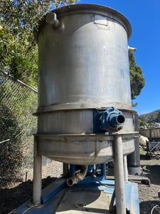 800 gallon Hot Break Tank, 316 stainless steel, 5' diameter x 6' straight side, 1969