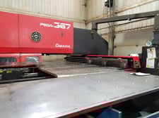 33 Ton, Amada #Pega-367, turret punch, 58 station, 2 automatic index, 4.5" hole, 350 SPM, Fanuc 04PC, 2 work
