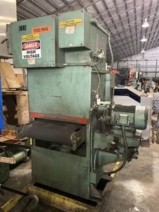 24" x 85" Cemco, Heavy Duty Belt Sander, powered conveyor, manual table height adjustment