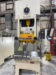 150 Ton, Aida #NC1-150(2), gap press C-frame, 7.87" stroke, 20" Shut Height, 3.93" adjustment, 2000