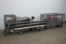 Langen #B1, semi-automatic horizontal continuous motion hand load hot melt glue cartoner, 15-80 cartson/minute