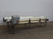 23-1/2" wide x 14' long, Stainless Steel table top conveyor, 35"-39" infeed/discharge height, control panel