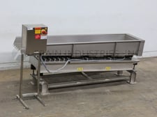 24" wide x 9.4' long, Smalley Mfg Co Mfg Co. #EMC2+, Stainless Steel trough style vibratory feed conveyor, 2"