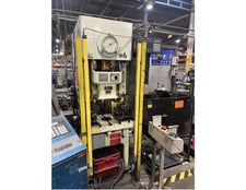 38 Ton, Aida #NC1-350(1)E, single crank gap frame press, 1.9" stroke, 8.2"Shut Height, 1.9"adj., 90-150 SPM