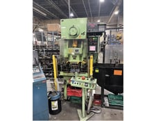 38 Ton, Aida #NC1-350, single crank gap frame press, 1.96" stroke, 8.26"Shut Height, 1.96"adj., 150 SPM