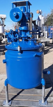 50 gallon Pfaudler, Glass-Lined Reactor, 24" diameter x 24" straight side, 25 psi/FV @ 650 F internal, 105