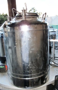 6 gallon Alloy Products, Stainless Steel Pressure Tank, 9" diameter x 25" straight side, 130 psi, 1994