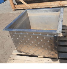 60 gallon Stainless Steel Jacketed Square Tank/Tote, 23" x 23" x 20" deep, 3/4" diameter Bottom side