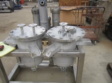 8 gallon Stainless Steel Tank, 12" diameter x 16" straight side, (2) 1-1/8" top inlets, 1-1/8" center bottom