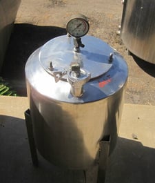 8 gallon Stainless Steel Tank, 13" diameter x 14" tall, 1" top inlet, 1" center bottom discharge