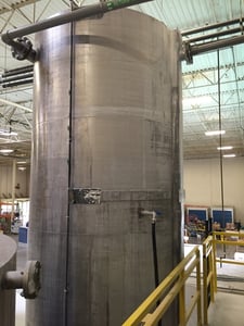 4750 gallon 304 Stainless Steel holding tank, 76" diameter x 247" tall, 150&deg;F, flat top with dual side