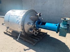 300 gallon Stainless Steel Jacketed Tank, 42" diameter x 48" straight side, 2" width channels, 7.5 HP