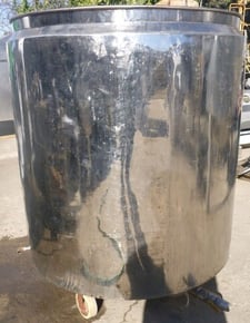 325 gallon Stainless Steel Jacketed Tank, 45" diameter x 47" straight side, 2" bottom side discharge, (3) 4"