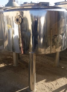 325 gallon Stainless Steel Jacketed Tank, 54" diameter x 30" straight side, 2" bottom center discharge, 14"