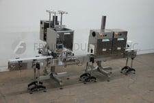 Axon #EZ-130, automatic, tamper evident shrink neck bander or sleeve label applicator with EZ-48 shrink tunnel