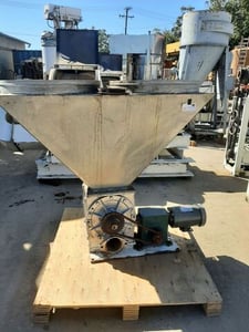 12" Buhler, Rotary Airlock Valve, Carbon Steel, 2 HP, 208-230/460V, 1725 RPM, w/galvanized hopper