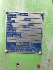 11668 GPM @ 1437' TDH, Sulzer, 14x14x20 HSB S/PS, 3580 RPM