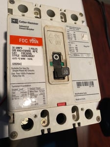 30 Amps, Cutler-Hammer, FDC-100K, 600 Volts breaker, 3-pole