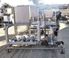 150 psig, Enerquip, Stainless Steel shell & tube heat exchanger, heat transfer pump skid, (4) pumps, 2013