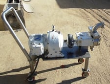 24 GPM, Waukesha #34RF, 316 Stainless Steel positive displacement pump, 1 HP, 1.75" inlet, 2" outlet