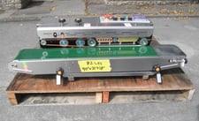 Bag sealer, Stainless Steel contacts, 5" W x 34" L rubber belt feeding 26" L sealing area, horizontal sealer