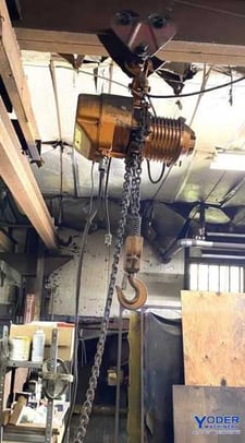 2 Ton, Harrington #ES3B-169, type ES02OL electric chain hoist, 13 FPM, trolley, pendant Control
